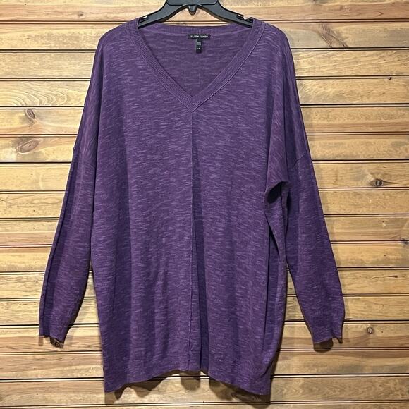 Eileen Fisher Women’s Oversized Purple Knit Pullover Sweater V Neck Size L Comfy - Picture 1 of 8